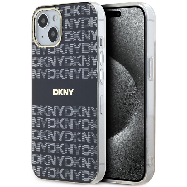 DKNY IML Mono ir juostelės Magnetinis dėklas iPhone 15 Plus / 14 Plus - juoda