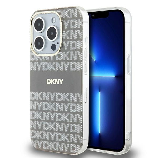 DKNY IML Mono ir Stripe Magnetinis dėklas telefonui iPhone 15 Pro Max - smėlinis