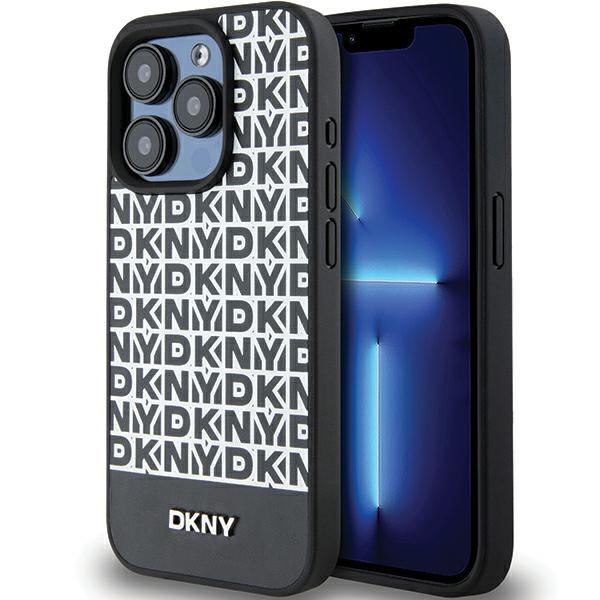 DKNY Odinis spausdintas rašto metalinis logotipas Magnetinis dėklas telefonui iPhone 15 Pro Max - juodas