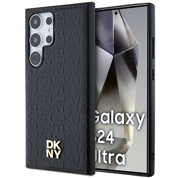 DKNY Odinis rašto metalinis logotipas Magnetinis dėklas telefonui Samsung Galaxy S24 Ultra - juodas