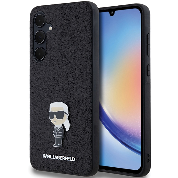 Karl Lagerfeld Fiksuotas Blizgus Ikonik Logotipas Metal Pin dėklas Samsung Galaxy A35 - juodas