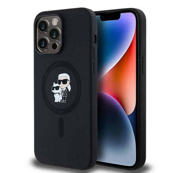 Karl Lagerfeld silikoninis Karl&Choupette magnetinis dėklas telefonui iPhone 14 Pro Max - juodas