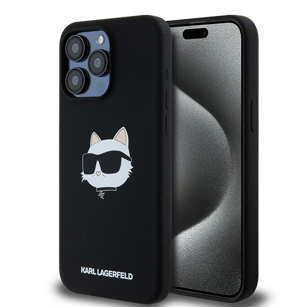 Karl Lagerfeld silikoninis Choupette Head magnetinis dėklas telefonui iPhone 15 Pro - juodas