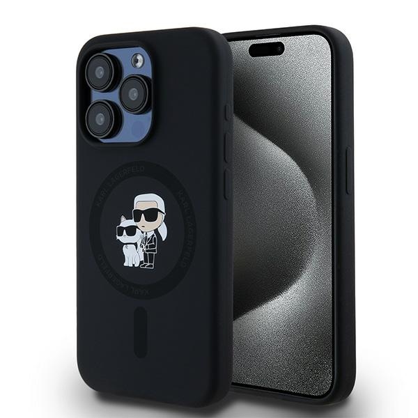 Karl Lagerfeld silikoninis Karl&Choupette magnetinis dėklas telefonui iPhone 15 Pro - juodas
