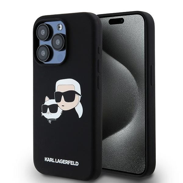 Karl Lagerfeld Silikoninis Karl&Choupette Ring MagSafe dėklas iPhone 15 Pro Max - juodas