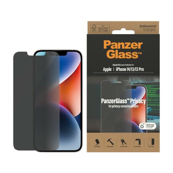 PanzerGlass Classic Fit privatumo antibakterinis stiklas iPhone 14/13 Pro/13