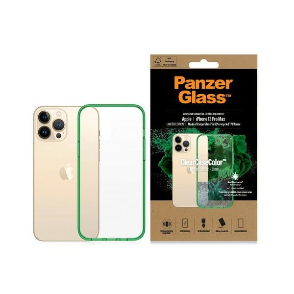 PanzerGlass ClearCase antibakterinis militarinės klasės sertifikuotas dėklas telefonui iPhone 13 Pro Max - skaidrus žalias