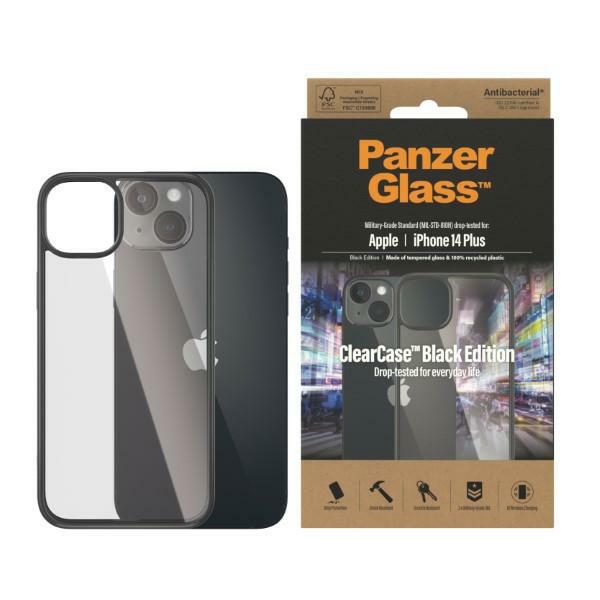PanzerGlass ClearCase antibakterinis dėklas telefonui iPhone 14 Plus / 15 Plus - skaidrus ir juodas