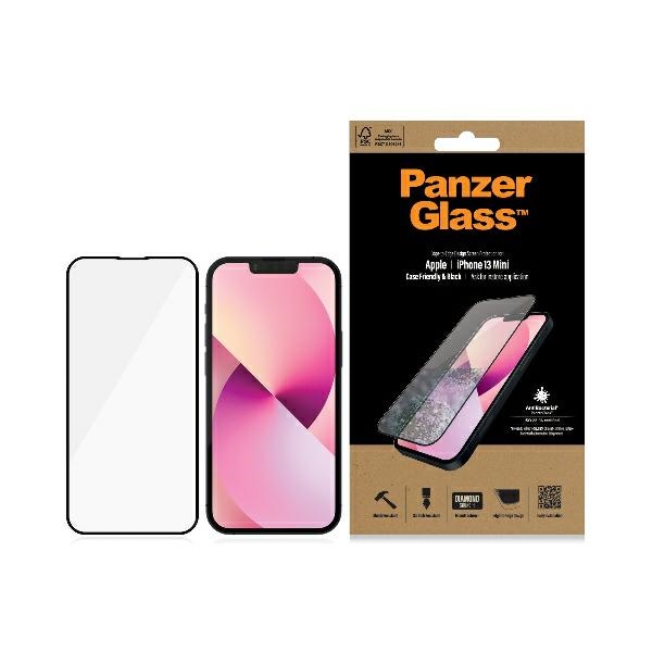 PanzerGlass E2E Microfracture antibakterinis stiklas iPhone 13 mini - su juodu rėmeliu