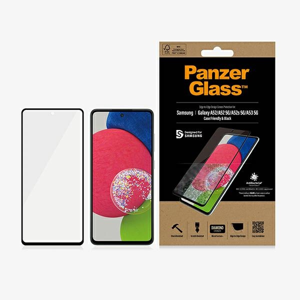 PanzerGlass E2E Microfracture antibakterinis stiklas Samsung Galaxy A52 / A52 5G / A53 5G - su juodu rėmeliu