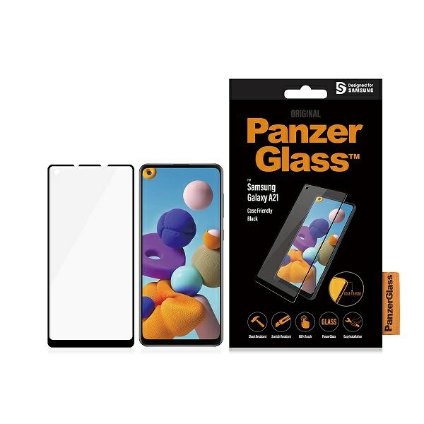 PanzerGlass E2E Reguliarus grūdintas stiklas Samsung Galaxy A21 - su juodu rėmeliu