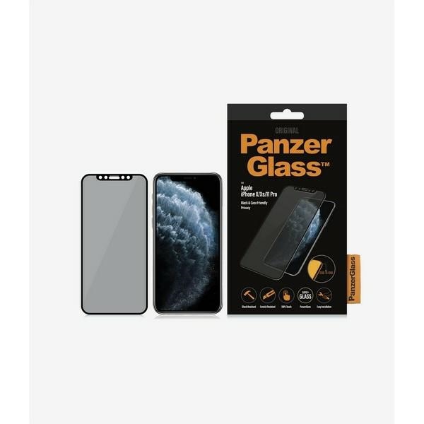PanzerGlass E2E Super+ privatumo apsauginis stiklas iPhone X / XS / 11 Pro - su juodu rėmeliu