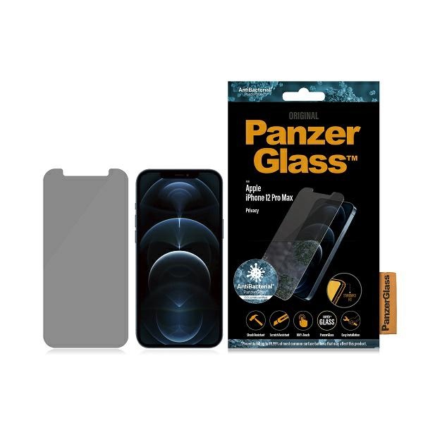 PanzerGlass Standartinis Super+ antibakterinis privatumo temperuotas stiklas iPhone 12 Pro Max