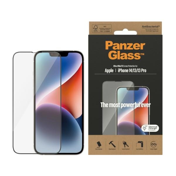 PanzerGlass Ultra-Wide Fit antibakterinis apsauginis stiklas iPhone 14/13 Pro/13