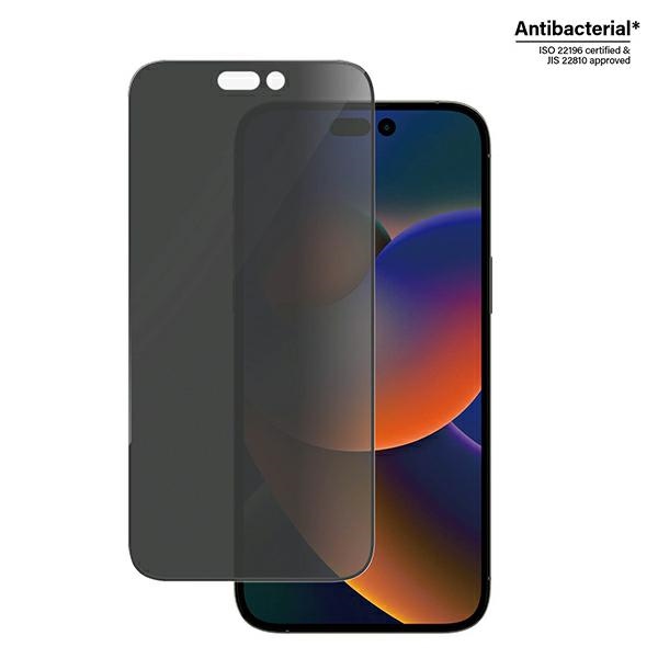 PanzerGlass Ultra-Wide Fit antibakterinis privatumo grūdintas stiklas su pozicionieriumi iPhone 14 Pro Max telefonui