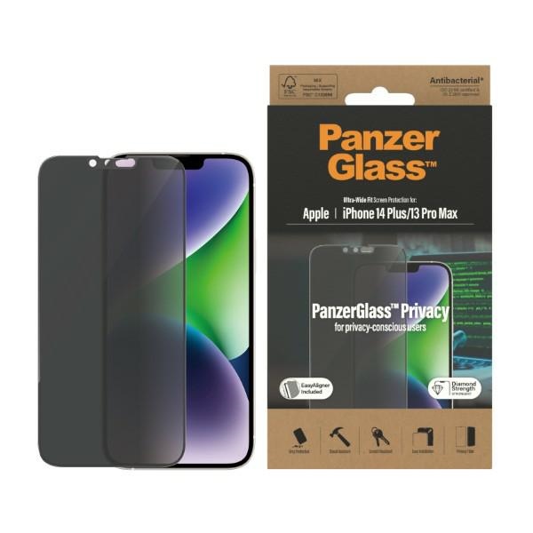 PanzerGlass Ultra-Wide Fit grūdintas stiklas antibakterinis privatumo su pozicionieriumi iPhone 14 Plus / 13 Pro Max