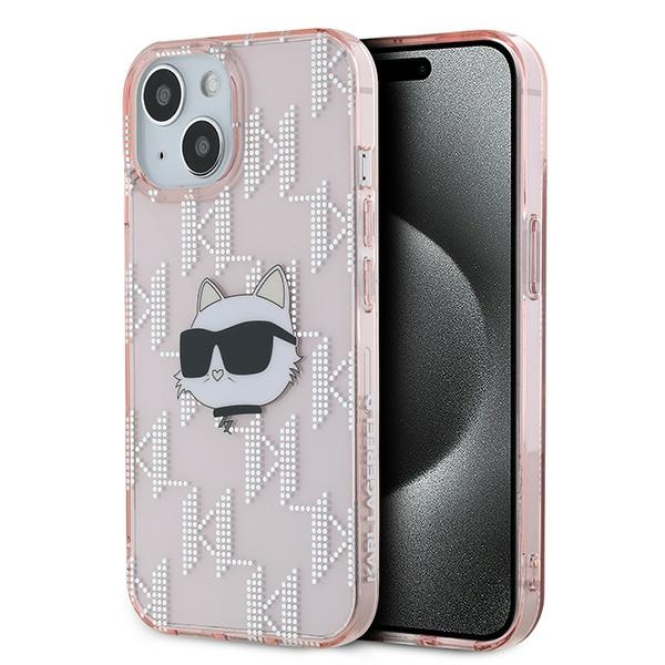 Karl Lagerfeld IML Choupette galvos ir monogramos dėklas iPhone 13 - rožinė