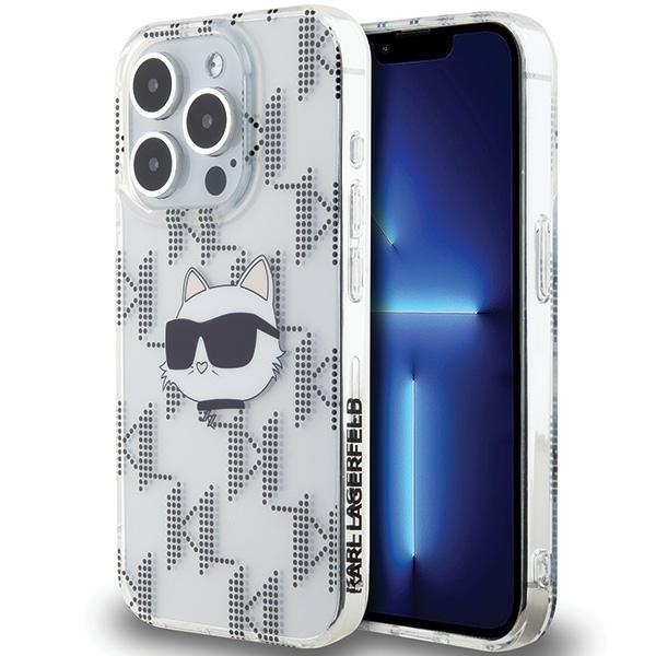 Karl Lagerfeld IML Choupette galvos ir monogramos dėklas iPhone 15 Pro - permatomas