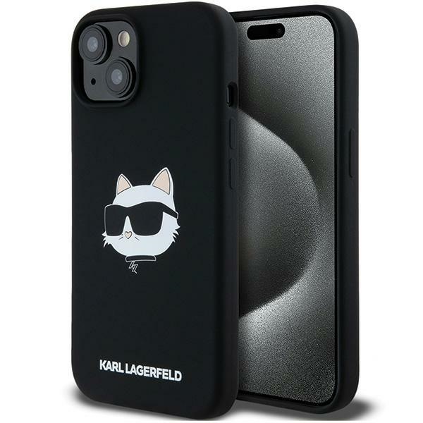 Karl Lagerfeld Silikoninis Choupette Head Magnetinis dėklas telefonui iPhone 15 Plus / 14 Plus – juodas