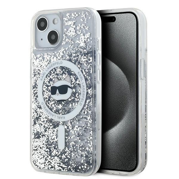 Karl Lagerfeld Skystas blizgutis Choupette Head Magnetinis dėklas telefonui iPhone 15 / 14 / 13 – permatomas
