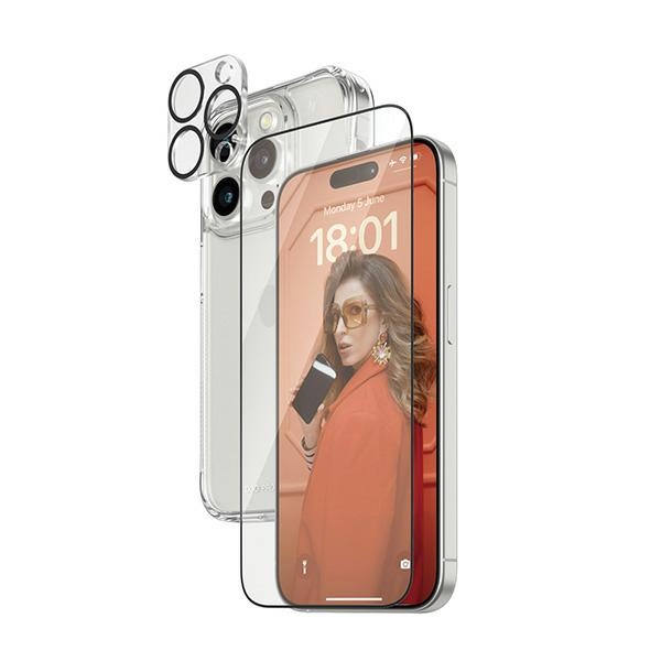 PanzerGlass 3in1 rinkinys skaidrus dėklas + plėvelė + kameros dangtelis iPhone 15 Pro