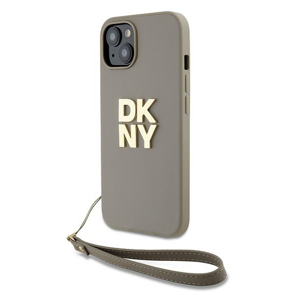 DKNY Dėklas telefonui su dirželiu ir logotipu iPhone 15 / 14 / 13 - smėlio spalvos