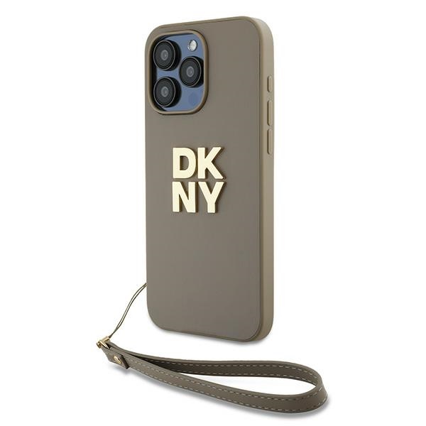 DKNY Dėklas telefonui su dirželiu ir logotipu iPhone 15 Pro Max - smėlio spalvos