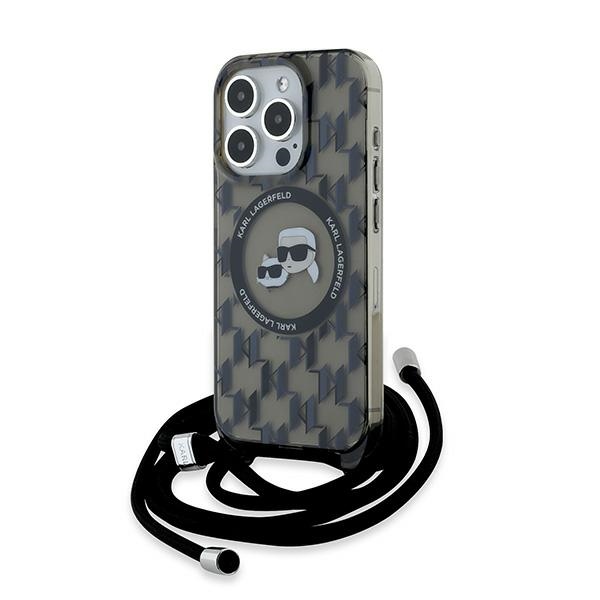 Karl Lagerfeld IML Crossbody Monogram Karl & Choupette Head Magnetinis dėklas telefonui iPhone 15 Pro - juodas