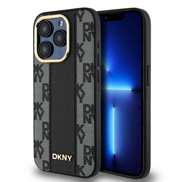 DKNY Odinis langeliais raštuotas magnetinis dėklas iPhone 15 Pro - juodas
