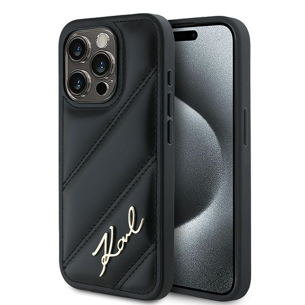 Karl Lagerfeld Diagonal Quilted Script dėklas telefonui iPhone 13 Pro Max - juodas