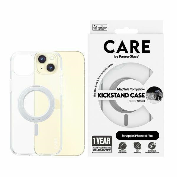 CARE by PanzerGlass dėklas telefonui su stovu MagSafe iPhone 15 Plus - sidabrinis