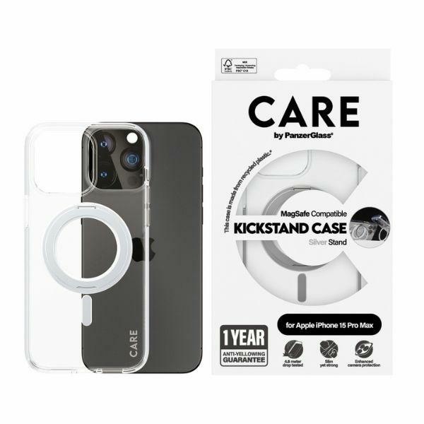 CARE by PanzerGlass dėklas telefonui su stovu MagSafe iPhone 15 Pro Max - sidabrinis
