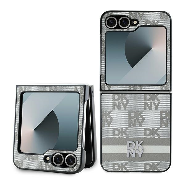 DKNY Checkered Pattern Printed Stripes Dėklas telefonui Samsung Galaxy Z Flip 6 - smėlinas