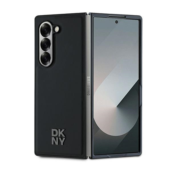 DKNY Magnetinis paprastas odinis metalinis dėklas su logotipu Samsung Galaxy Z Fold 6 - juodas