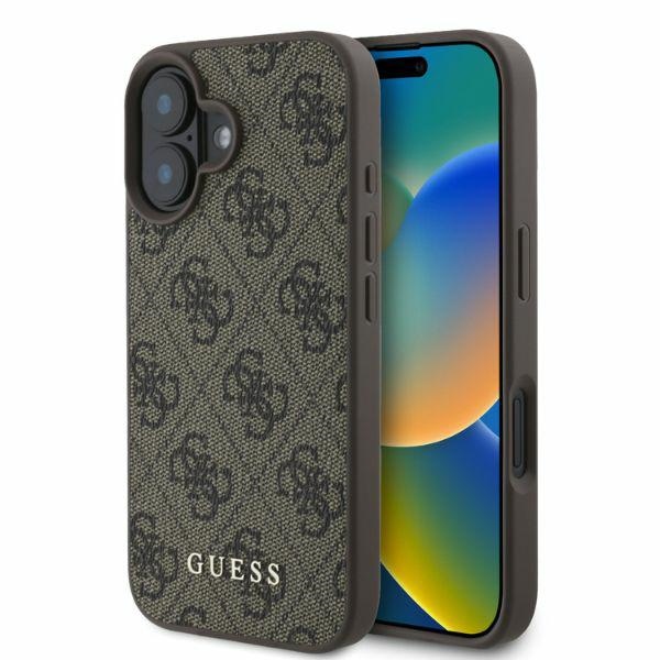 Guess 4G Classic dėklas telefonui iPhone 16 - rudas