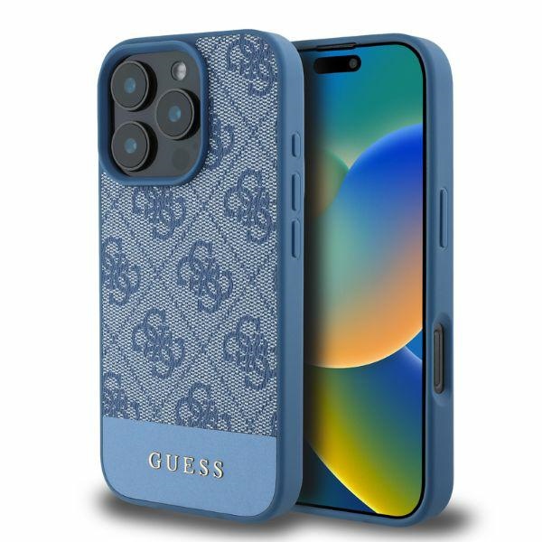 Guess 4G Bottom Stripe dėklas telefonui iPhone 16 Pro Max - mėlynas