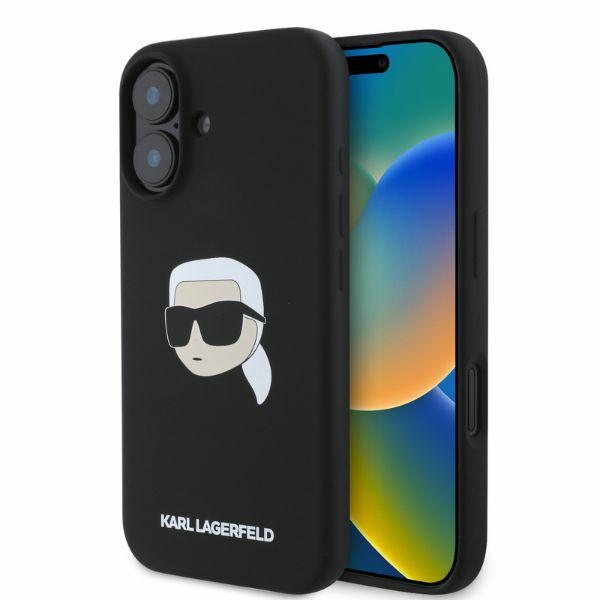 Karl Lagerfeld silikoninis dėklas telefonui Karl Head Print Magnetinis iPhone 16 - juodas