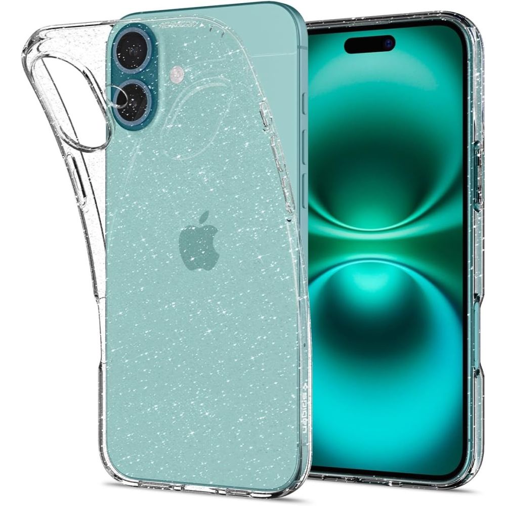 Spigen Liquid Crystal dėklas telefonui iPhone 16 - skaidrus su blizgučiais
