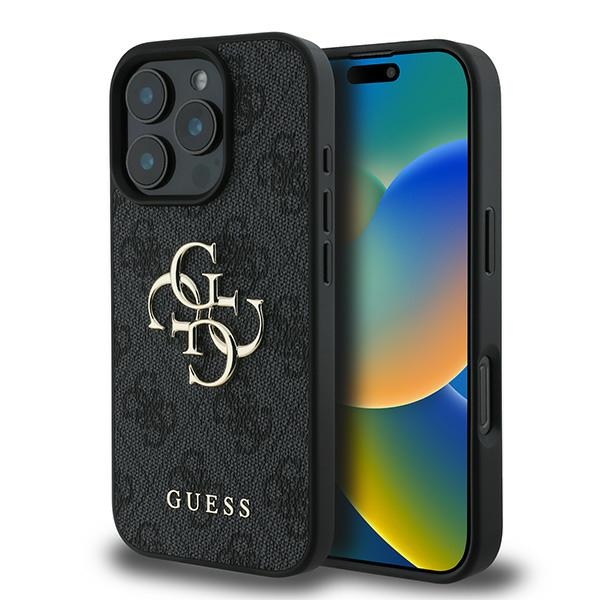 Guess 4G Didelis logotipo dėklas telefonui iPhone 16 Pro - juodas