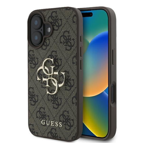 Guess 4G Didelis Logotipas dėklas telefonui iPhone 16 Plus - rudas