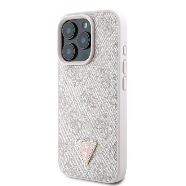 Guess Odinis 4G Trikampio Strass Magnētinis dėklas iPhone 16 Pro Max - rožinis