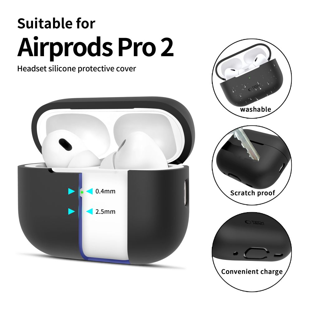 Tech-Protect silikoninis dėklas Apple AirPods Pro 1 / 2 - juodas