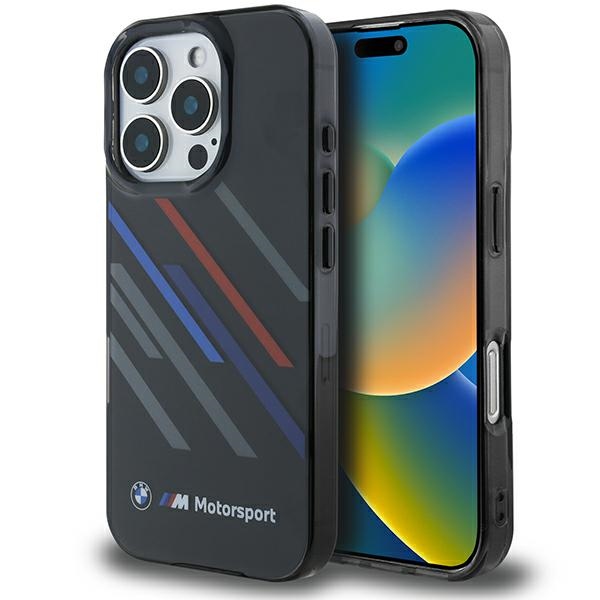 BMW Motosport IML atsitiktinės juostos iPhone 16 Pro dėklas - juodas