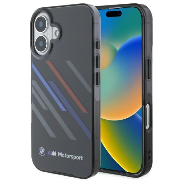 BMW Motosport IML atsitiktinės juostos iPhone 16 Plus dėklas - juodas