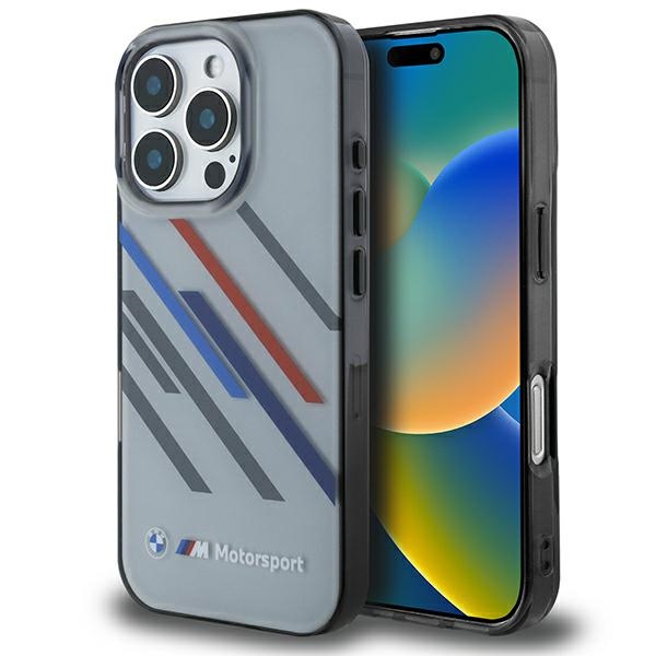 BMW Motosport IML atsitiktinės juostos iPhone 16 Pro Max dėklas - pilkas