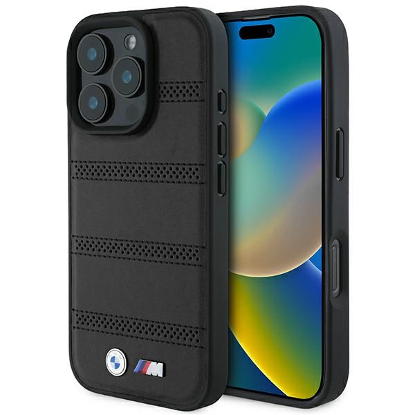 BMW M perforuota ir susiūta linija Magnetinis dėklas iPhone 16 Pro - juodas
