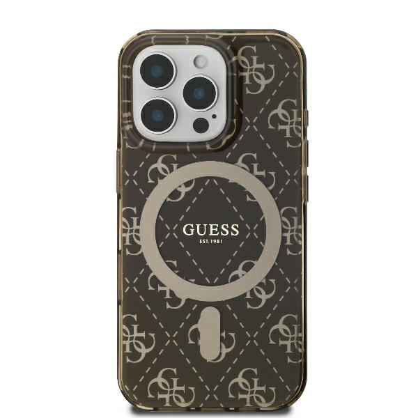 Guess IML 4G fonas Magnetinis dėklas telefonui iPhone 16 Pro - rudas