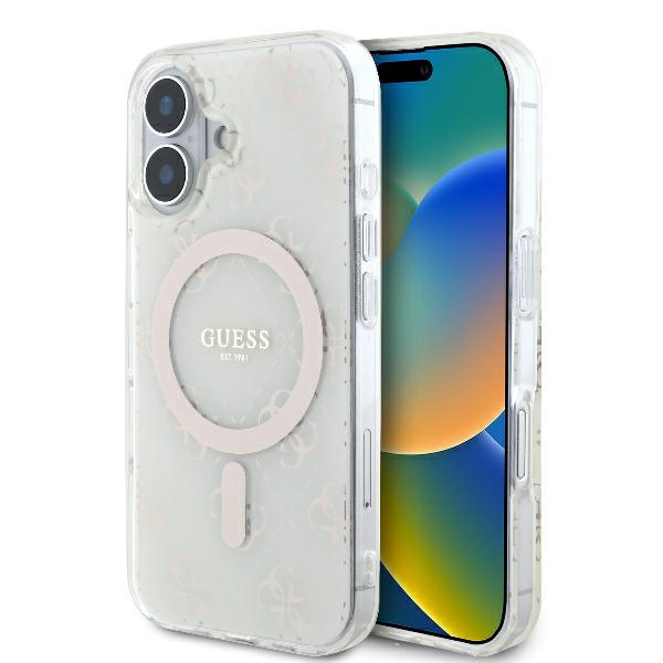 Guess IML 4G fonas Magnetinis dėklas telefonui iPhone 16 - baltas