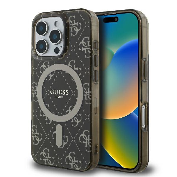Guess IML 4G Background Magnetinis dėklas iPhone 16 Pro Max - rudas