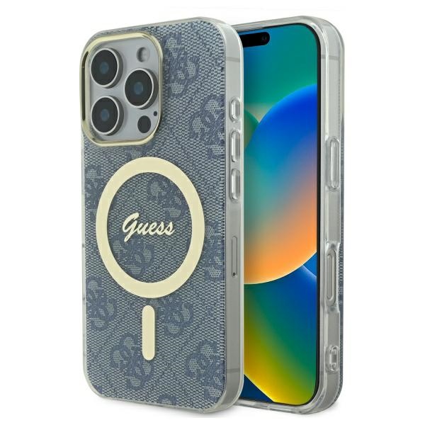 Guess IML 4G Magnetinis dėklas iPhone 16 Pro Max - mėlynas